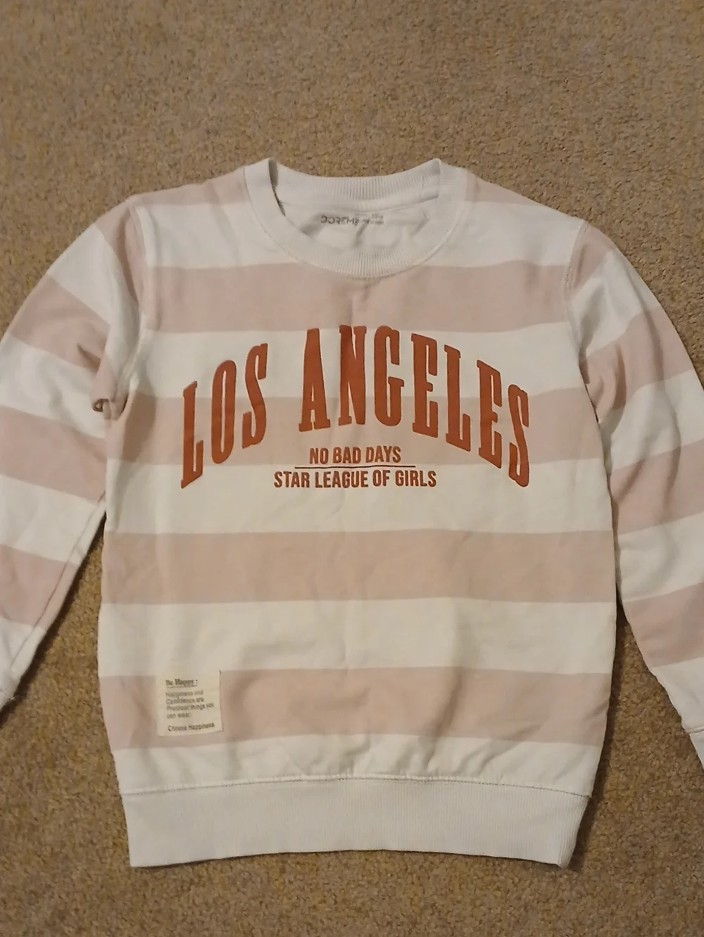 Los Angeles Striped Crewneck Sweatshirt for Girls - Pink & White